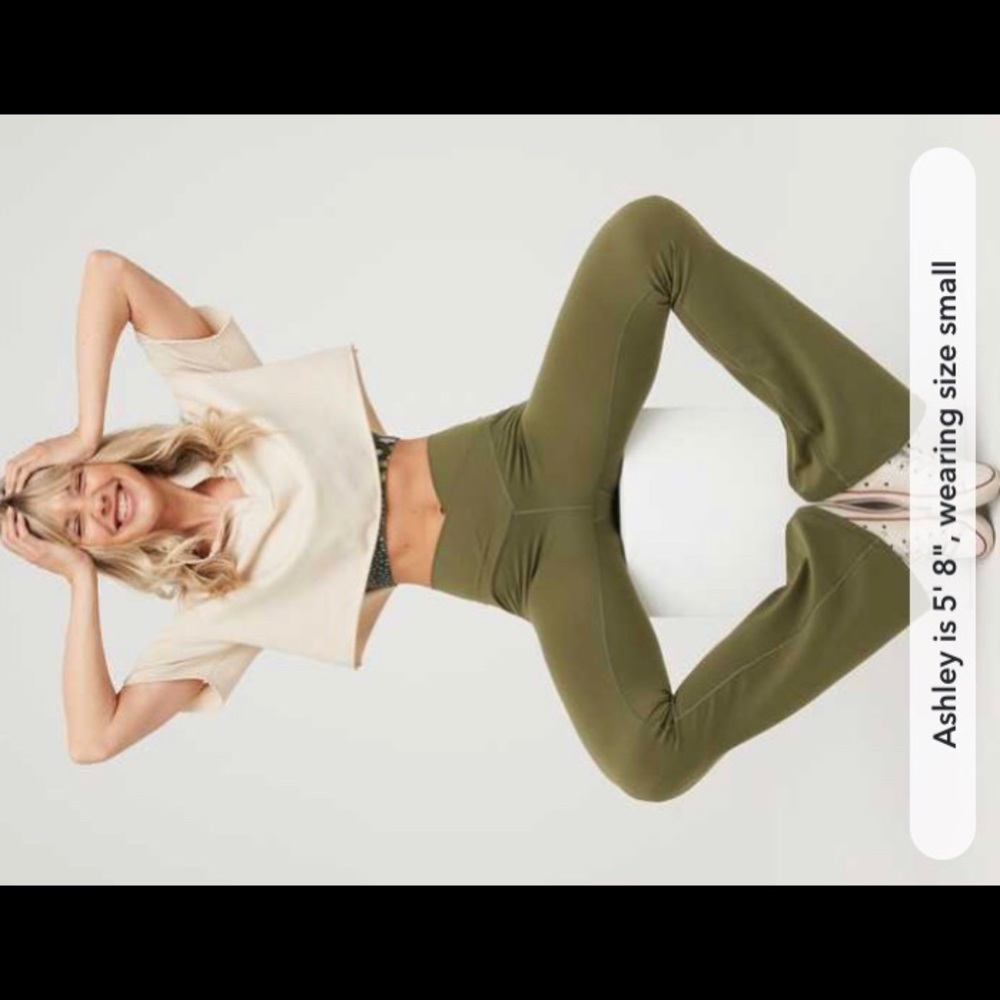 Aerie crossover high-waisted flare leggings in a green color
